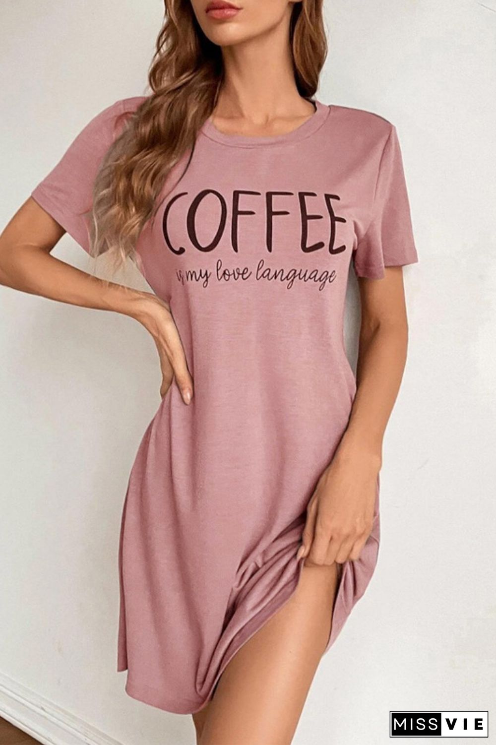 Black Casual Living Letter Print Basic O Neck Short Sleeve Dress