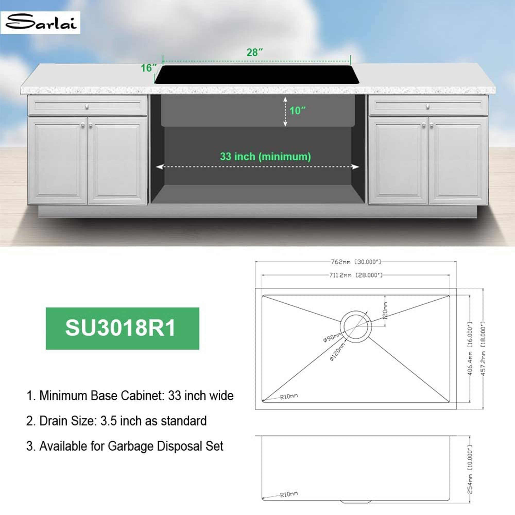 30 16 Gauge Stainless Steel Undermount Single Bowl Basin Kitchen Sink(Open Box)