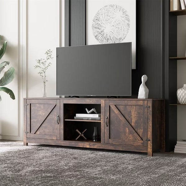 Farmhouse TV Stand， Wood Entertainment Center Media Console with Storage - 73 inches