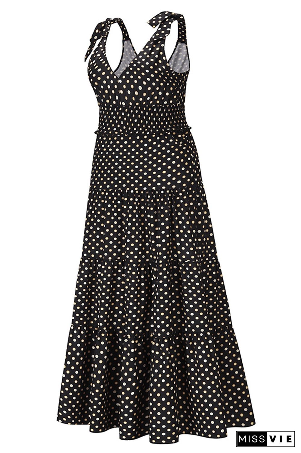 Polka Dot V Neck Sleeveless Long Dress Wholesale