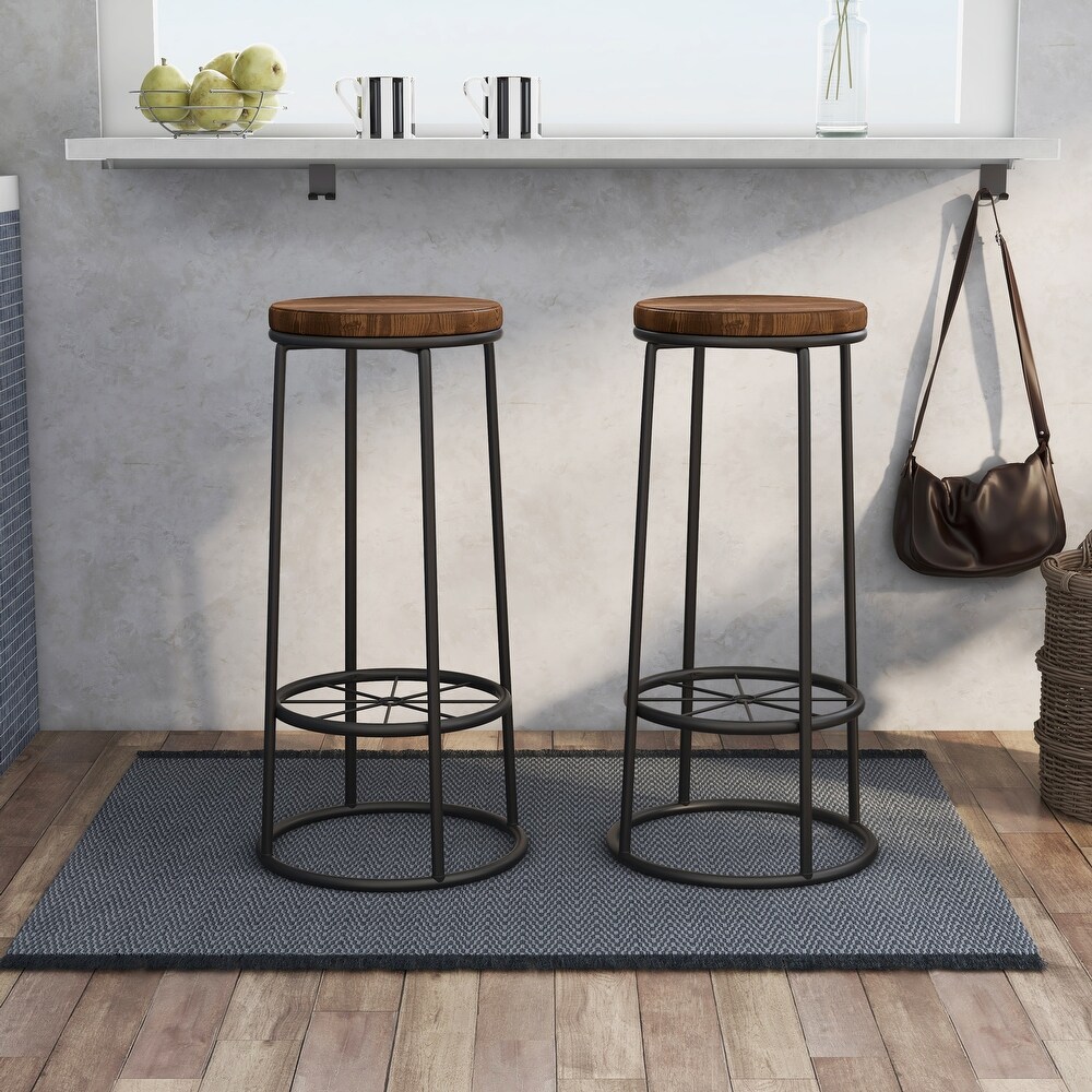 Lodz Rustic Metal Round Barstools (Set of 2) by Furniture of America