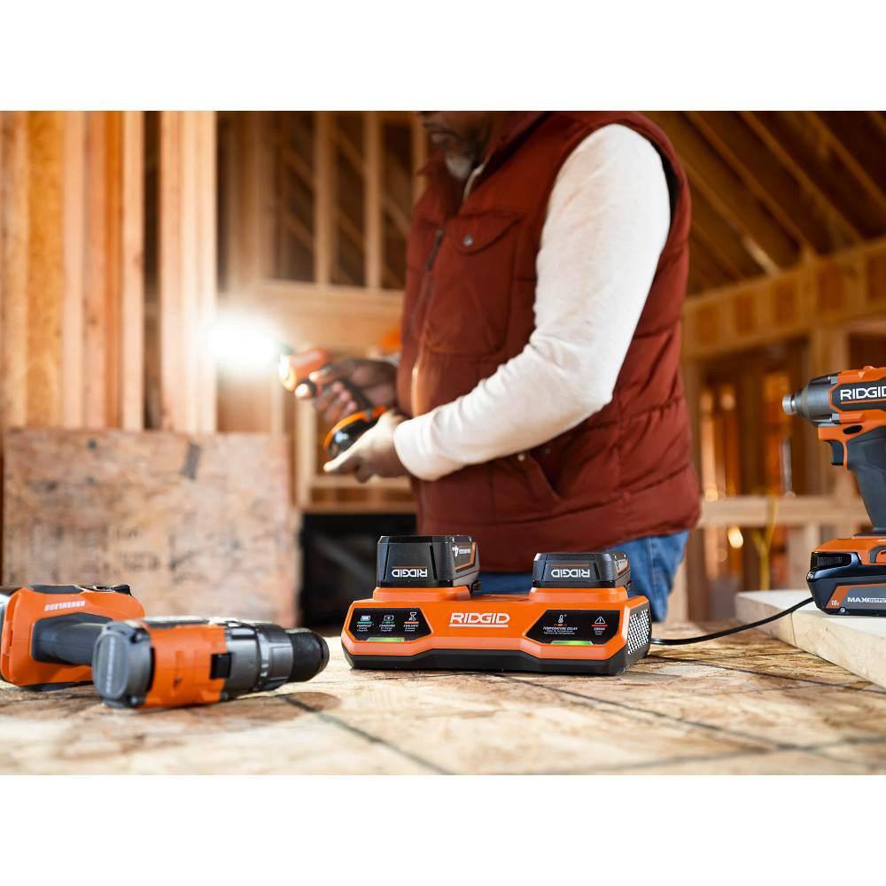 RIDGID 18V Dual Port Simultaneous Charger with 2.0 Ah Battery AC86095-AC8400802