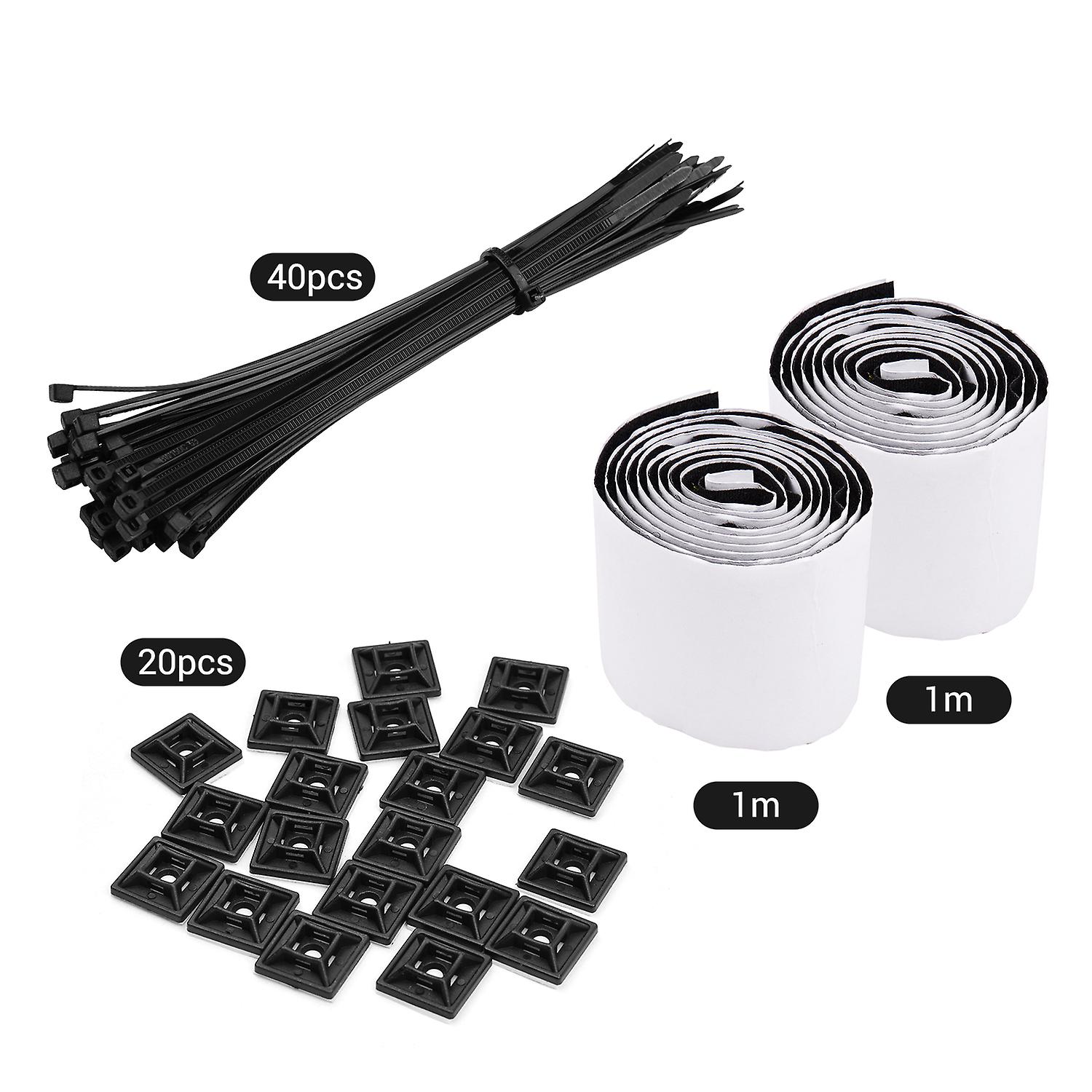 2 Rolls Of Fastener Strips 20 Mounting Clamps 40 Zip Ties Black