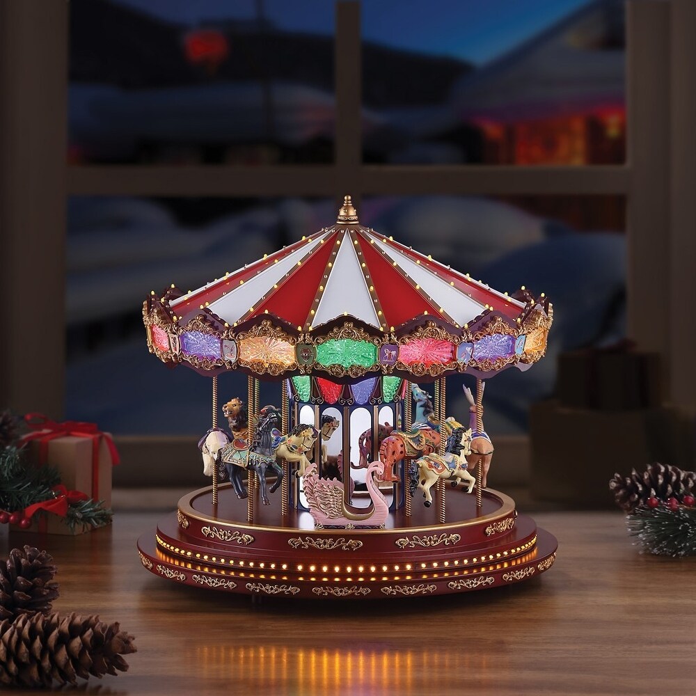 Curata Marquee Deluxe Lighted Rotating Carousel   Plays 20 Christmas Carols