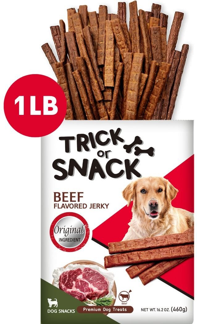 Trick or Snack Natural Smoked Delicious Soft Tender Nutritious Healthy Beef Original Jerky Dog Treat， 1-lb bag