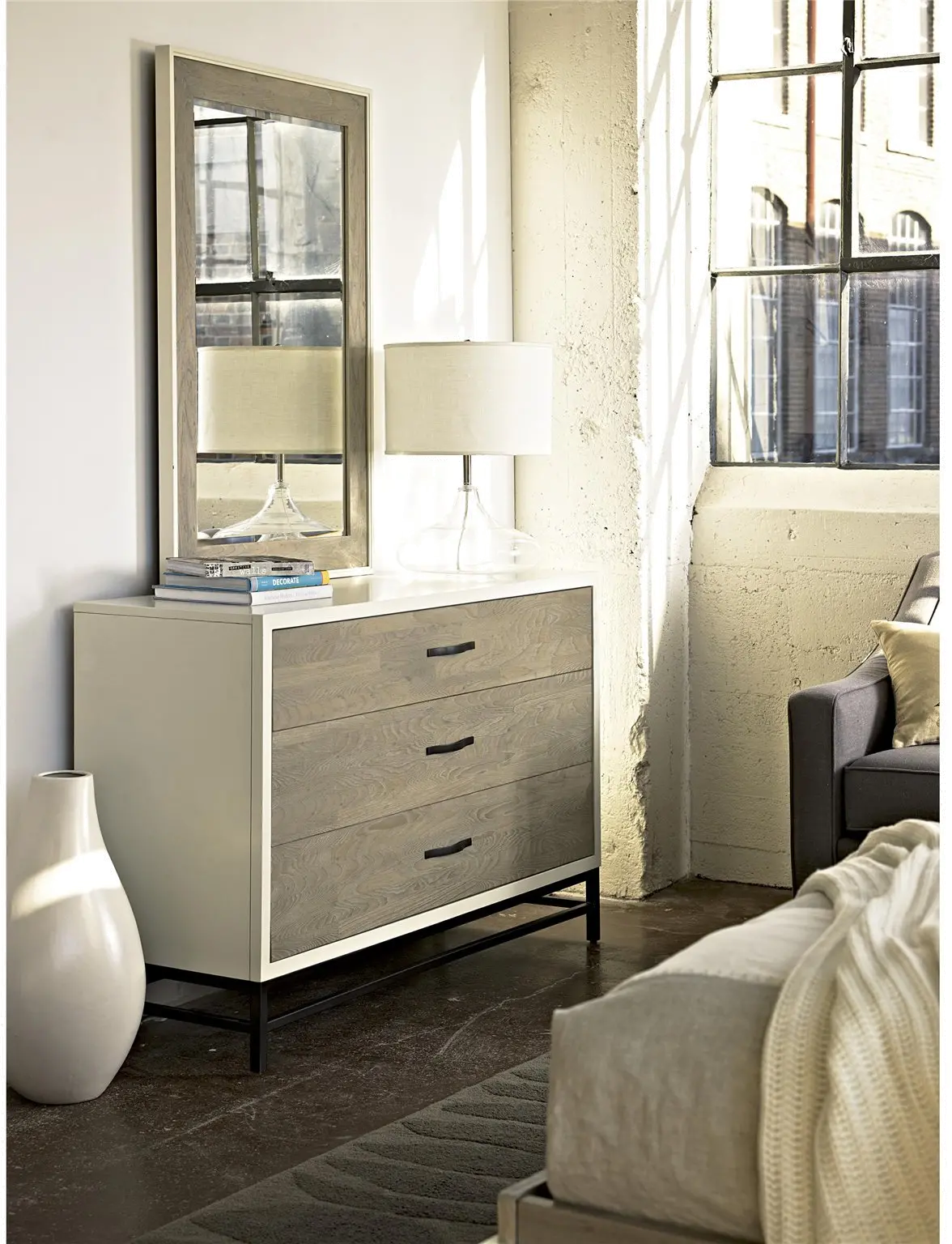 Modern Eclectic Gray and Parchment Dresser