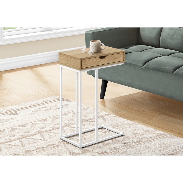 Accent Table， C-shaped， End， Side， Snack， Storage Drawer， Living Room， Bedroom， Metal， Laminate， Contemporary