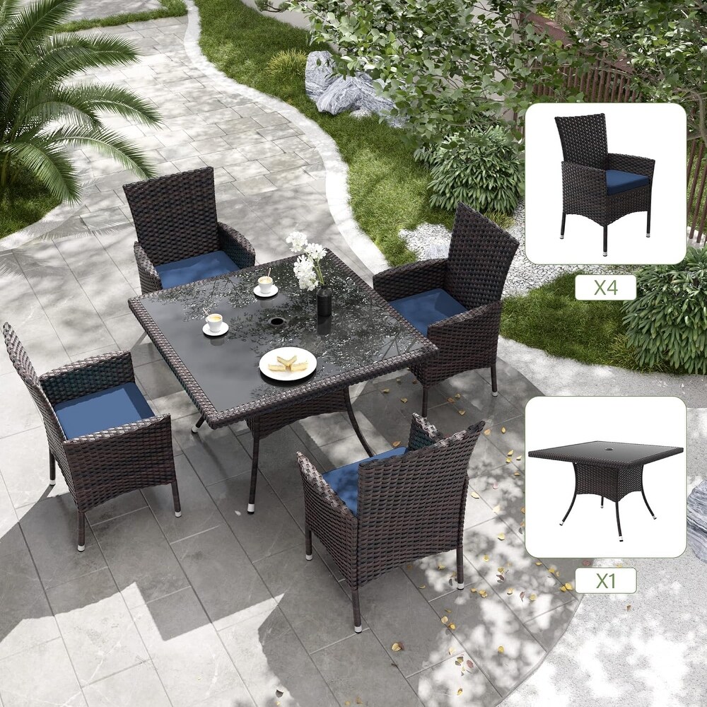 Kullavik Outdoor Dining Set  Rattan Patio Furniture Dining Table Chars