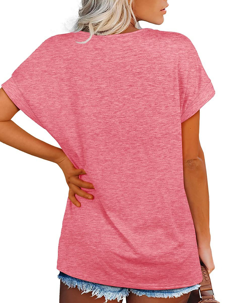 V-neck Casual Loose Solid Color Short-sleeved T-shirt