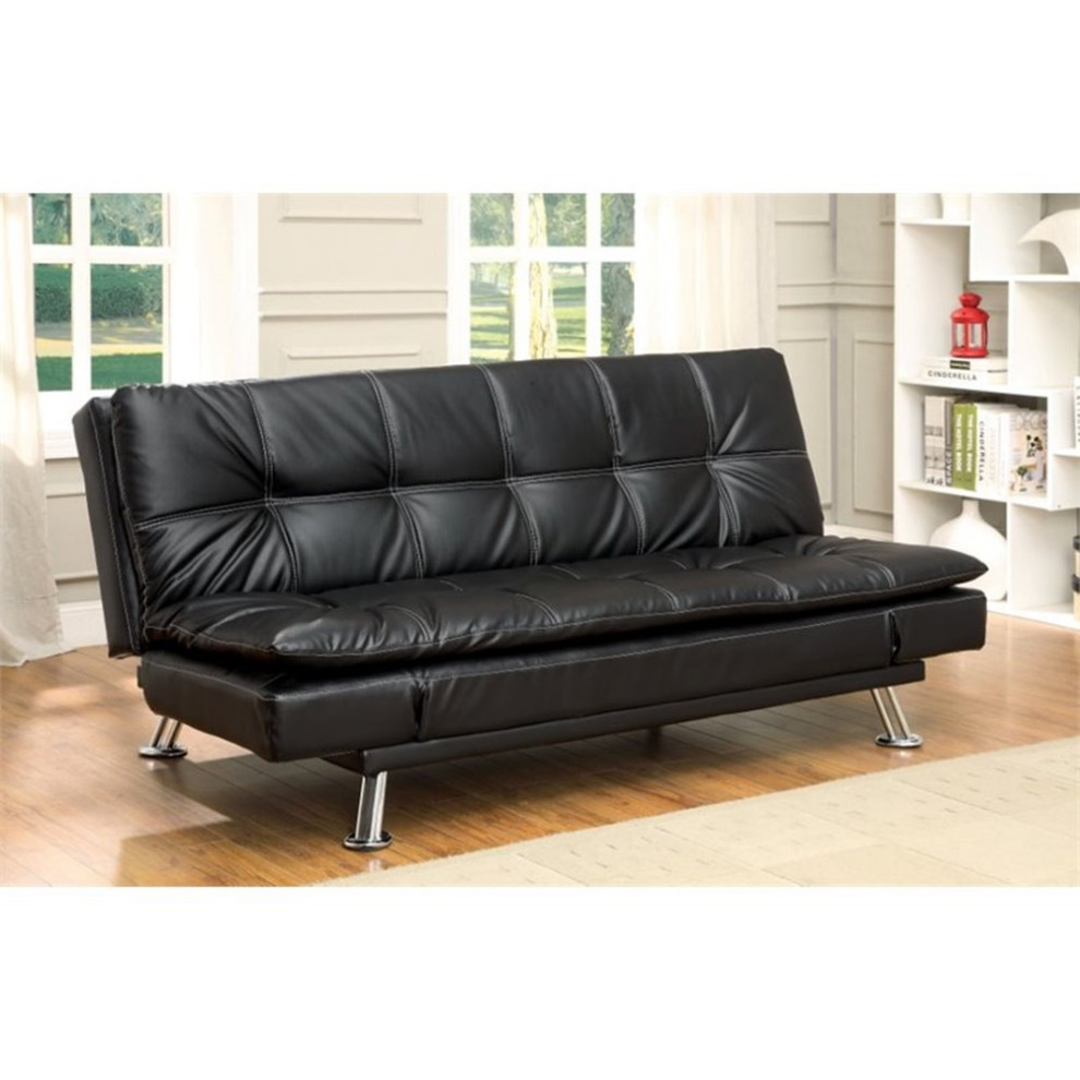 Bowery Hill Contemporary Faux Leather Tufted Sleeper Sofa Bed in Black   Contemporary   Sleeper Sofas   by Homesquare  Houzz