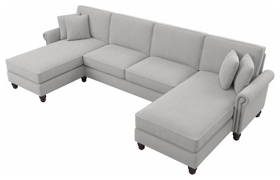 Coventry 131W Sectional Couch with Double Chaise in Dark Gray Microsuede   Sectional Sofas   by Homesquare  Houzz