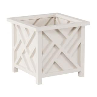 White Plastic Square Planter Box with Lattice Pattern HW155097