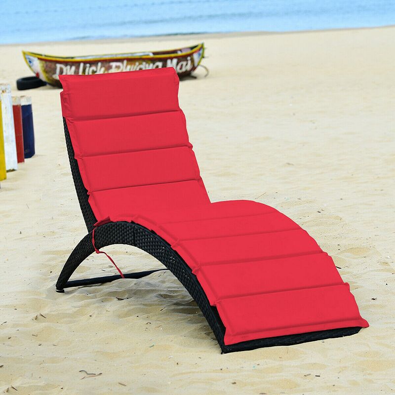 Folding Patio Rattan Portable Lounge Chair Chaise with Cushion