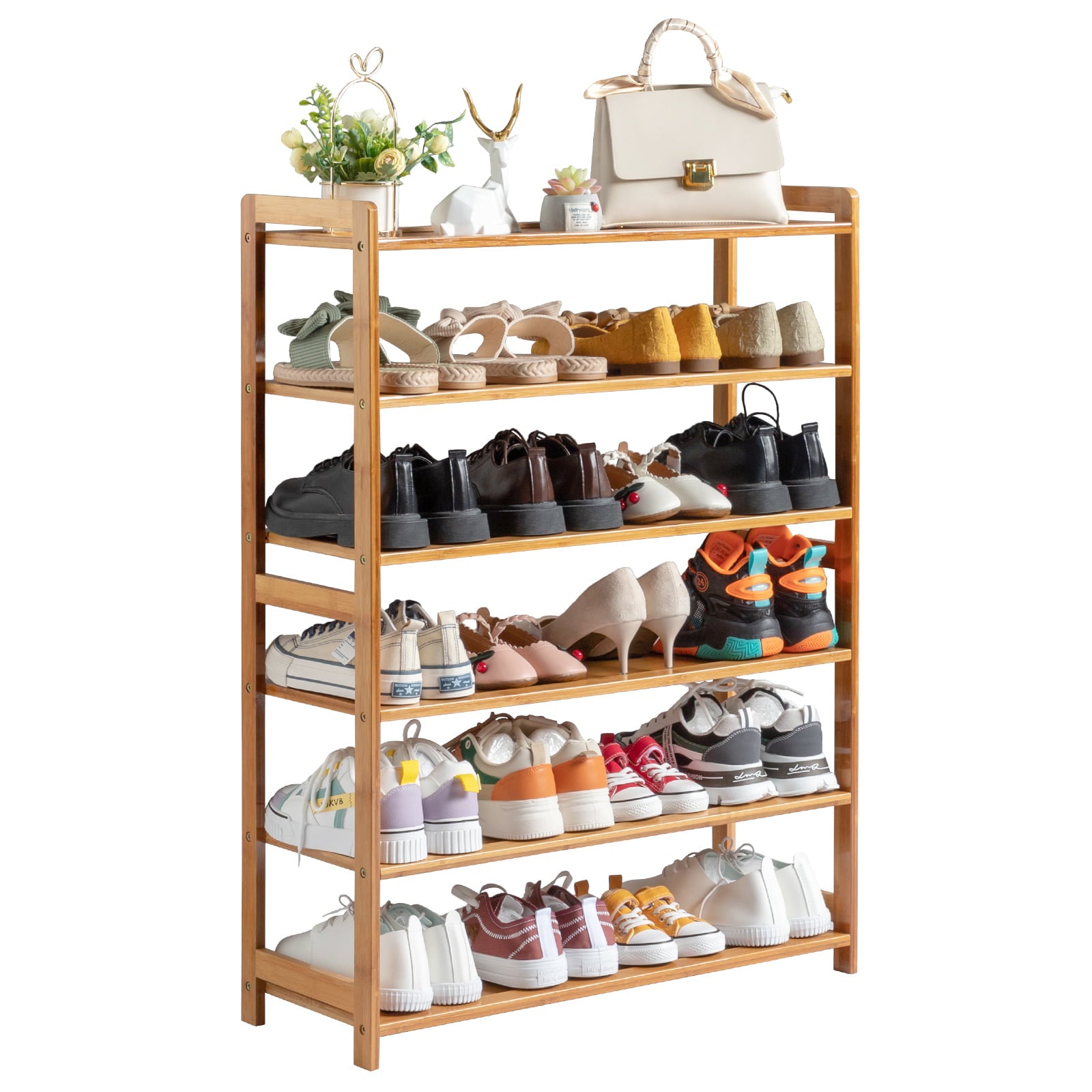 Ktaxon 6 Tiers Bamboo Shoe Storage Rack Sturdy Shoe Shelf Shoe Stand Closet Organizer， 18-24 Pairs， Wood Color