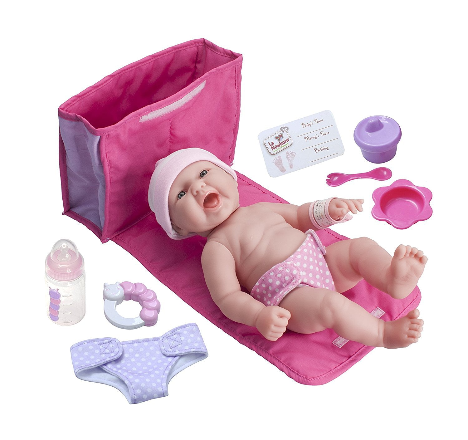 JC Toys 13" All-Vinyl La Newborn Realistic Baby Doll, Diaper Changing Bag Gift Set - Perfect for Children 2+