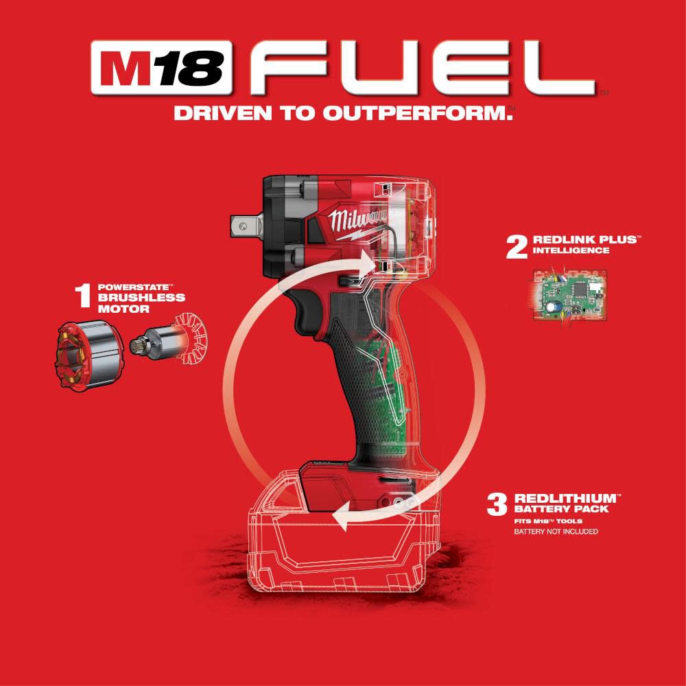 Milwaukee M18 FUEL 1/2 Compact Impact Wrench with Pin Detent 2855P-20 from Milwaukee