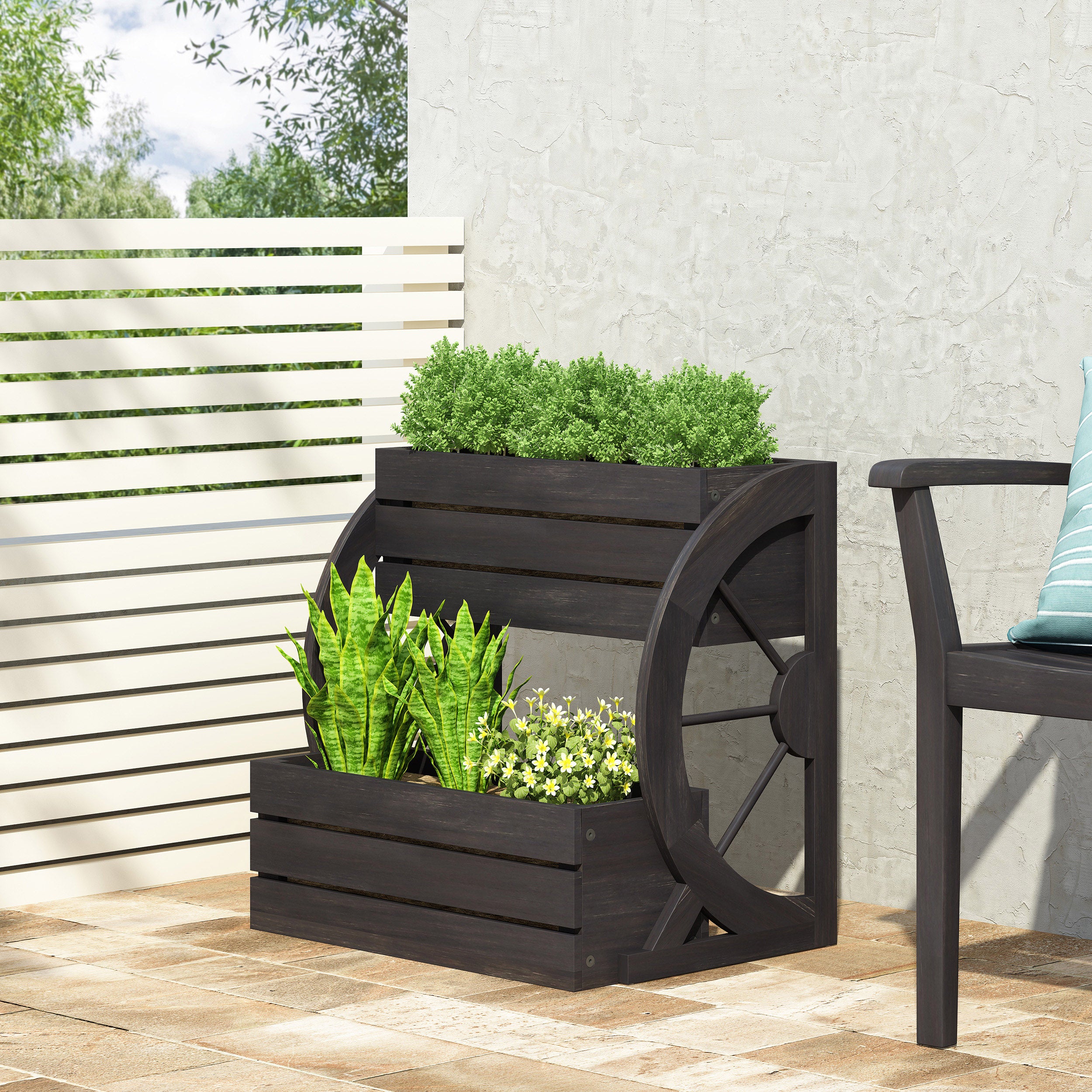 Acworth Outdoor 2 Tier Acacia Wood Planter