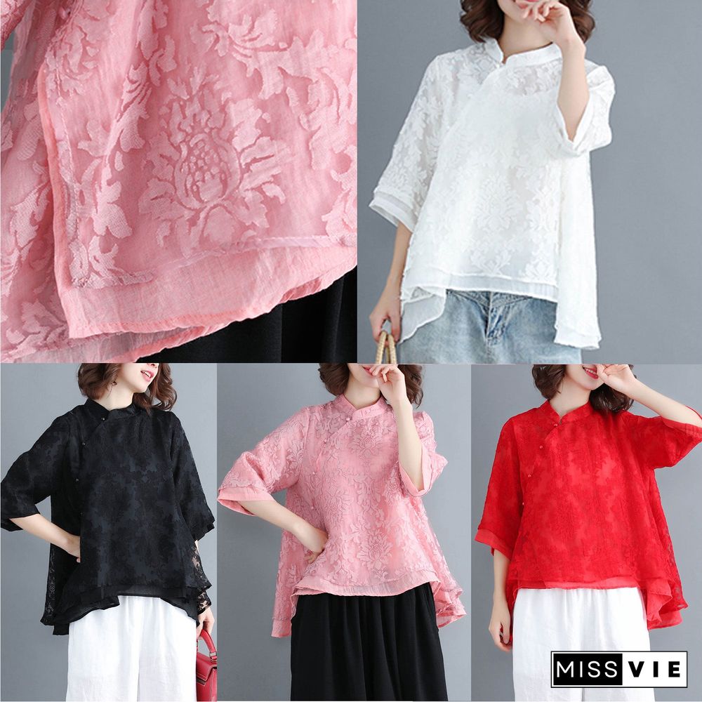 Style white lace top silhouette Women Button Down Dresses Summer blouse