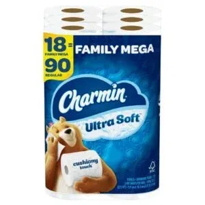 Ultra Soft Cushiony Touch Toilet Paper, 24 Family Mega Rolls = 123 Regular Rolls