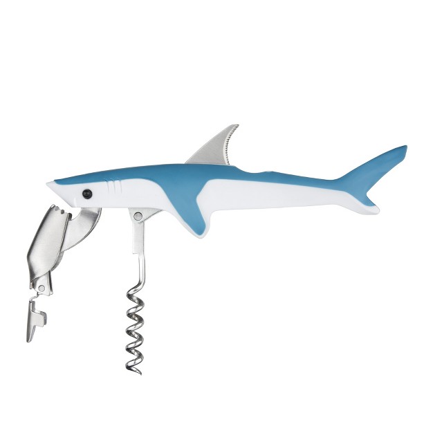 True Shark Corkscrew Soft Touch Double hinged Waiter s Style Corkscrew Wine Bottle Opener Gift For Wine Lovers And Animal Lovers Blue