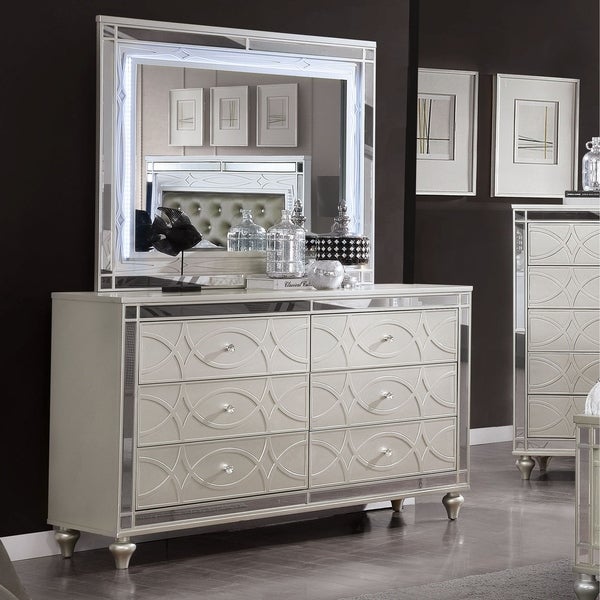 Furniture of America Brice Silver 2-piece Dresser and Mirror Set - - 29726585