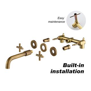 Flynama Single Hole Double-Handle Wall Mount Bathroom Faucet in Antique Brass FL2276A