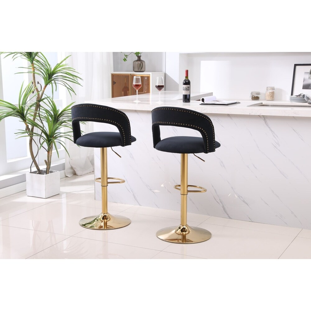 Swivel Velvet Bar Stool Counter Height Adjustable Set of 2