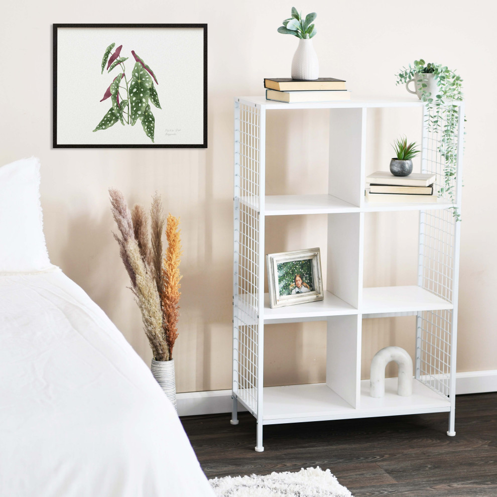 Trellis Open Storage Bookshelf  6 Cube Scandinavian White  White Metal   Contemporary   Bookcases   by Household Essentials  Houzz