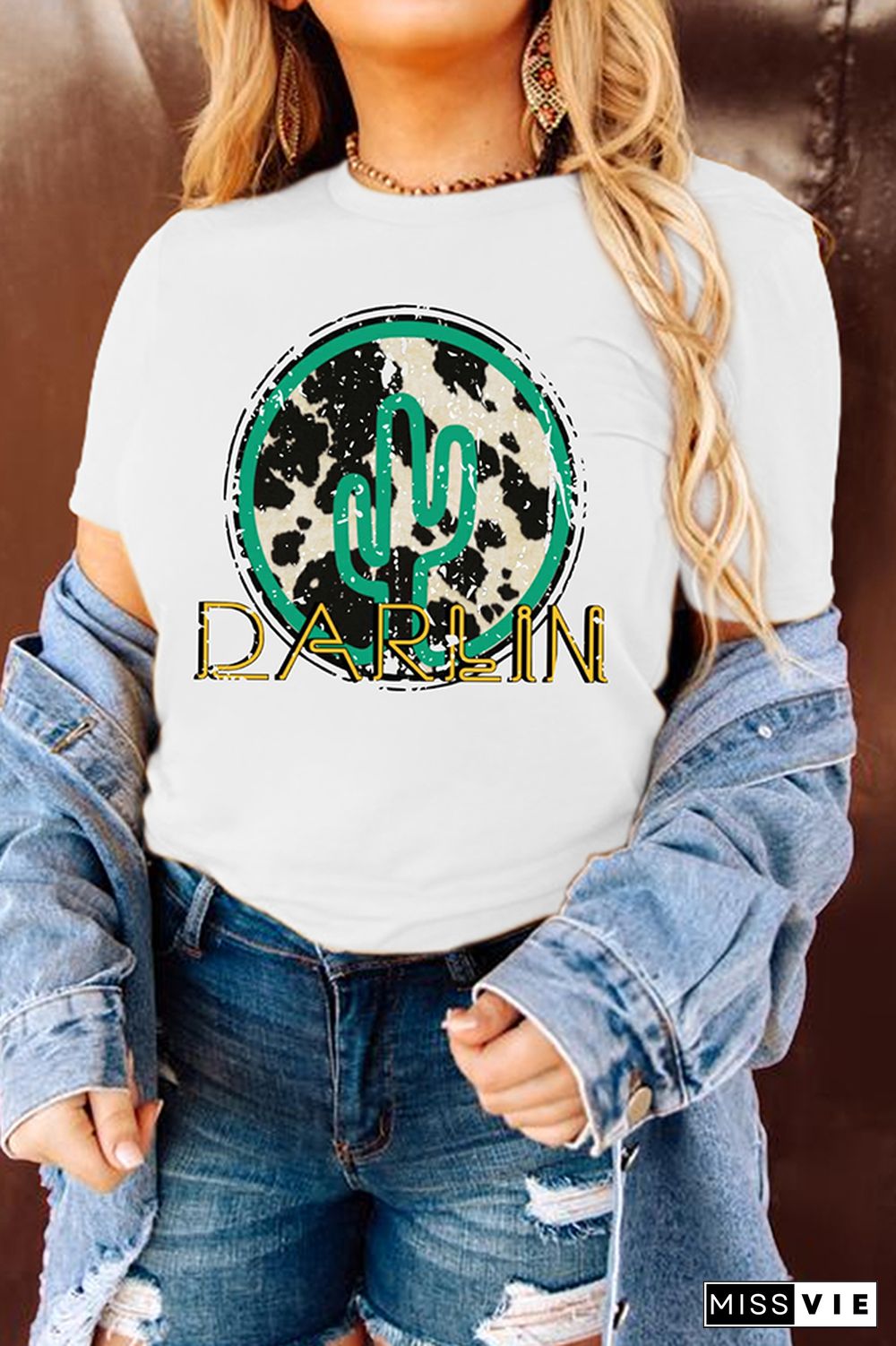 Darlin Print Graphic Tees for Women Wholesale Short Sleeve T shirts Top