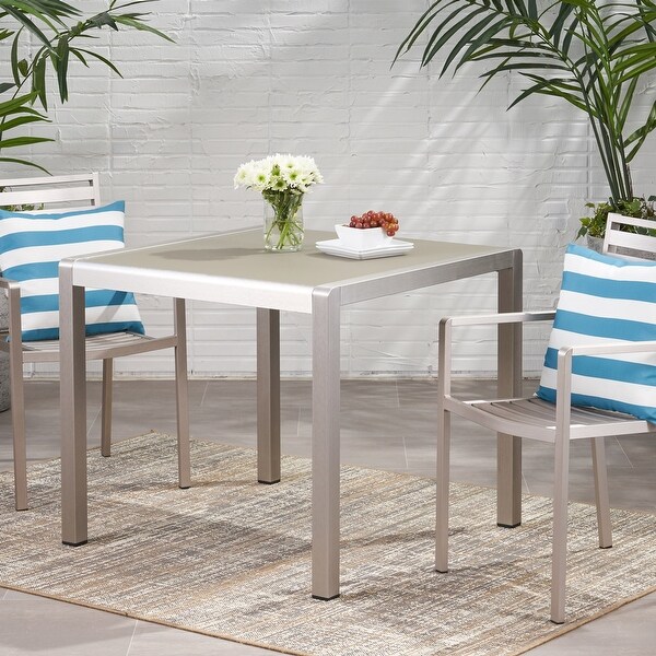 Outdoor Dining Table Anodized Aluminum Tempered Glass Table Top Square