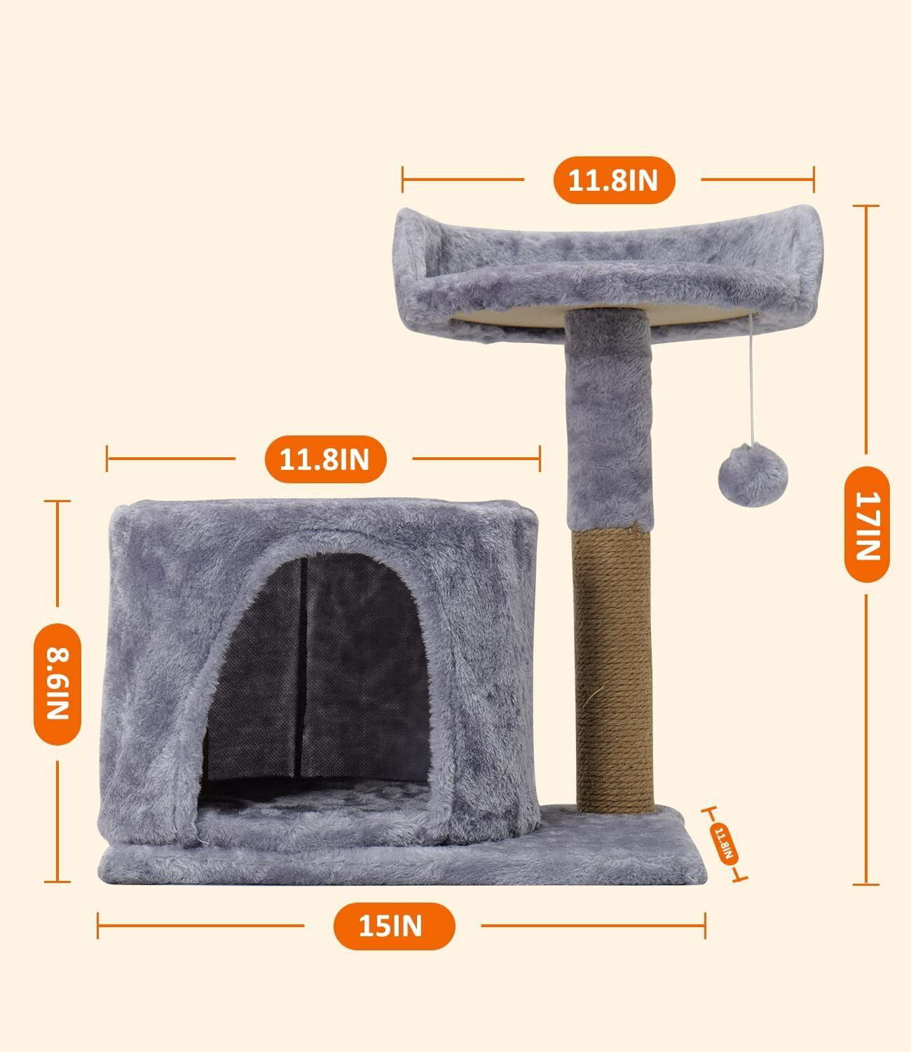 Cat Tree Tower with Plush， Cat Condo with Scratching Post for Small Cats L 20