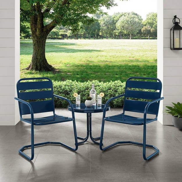 Brighton 3pc Metal Conversation Seating Set Navy Crosley