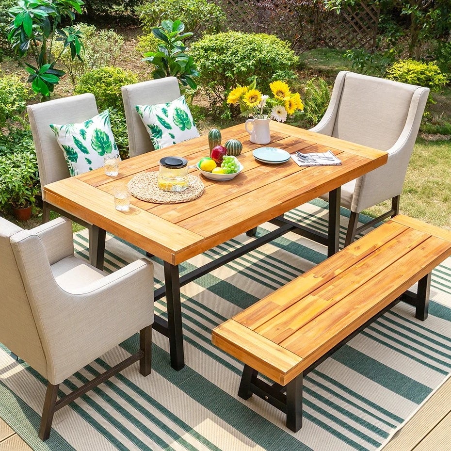 2-Piece Patio Wooden Dining Set，1 Wooden Table and 1 Wooden Bench - Overstock - 34496974