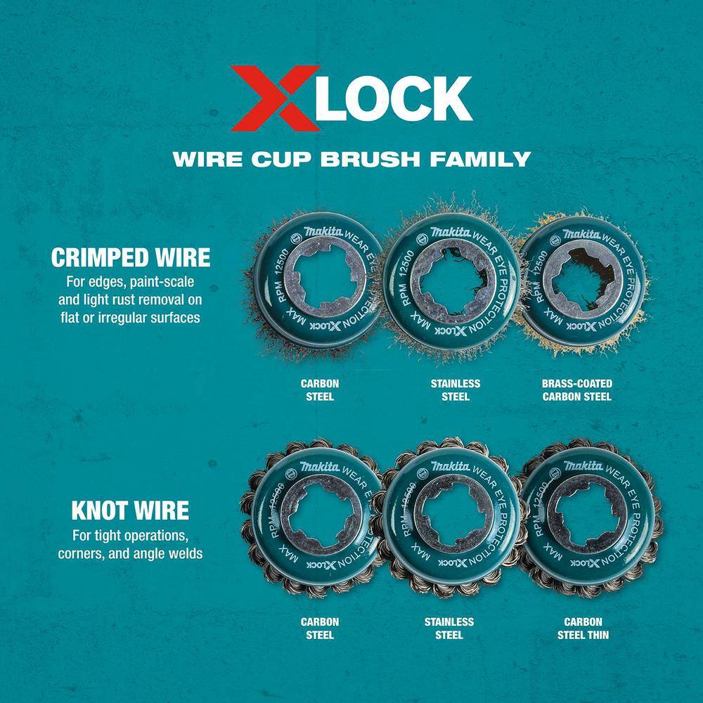 Makita X-Lock Quick Change System 3-18 in. Carbon Steel Knot Wire Cup Brush D-72621