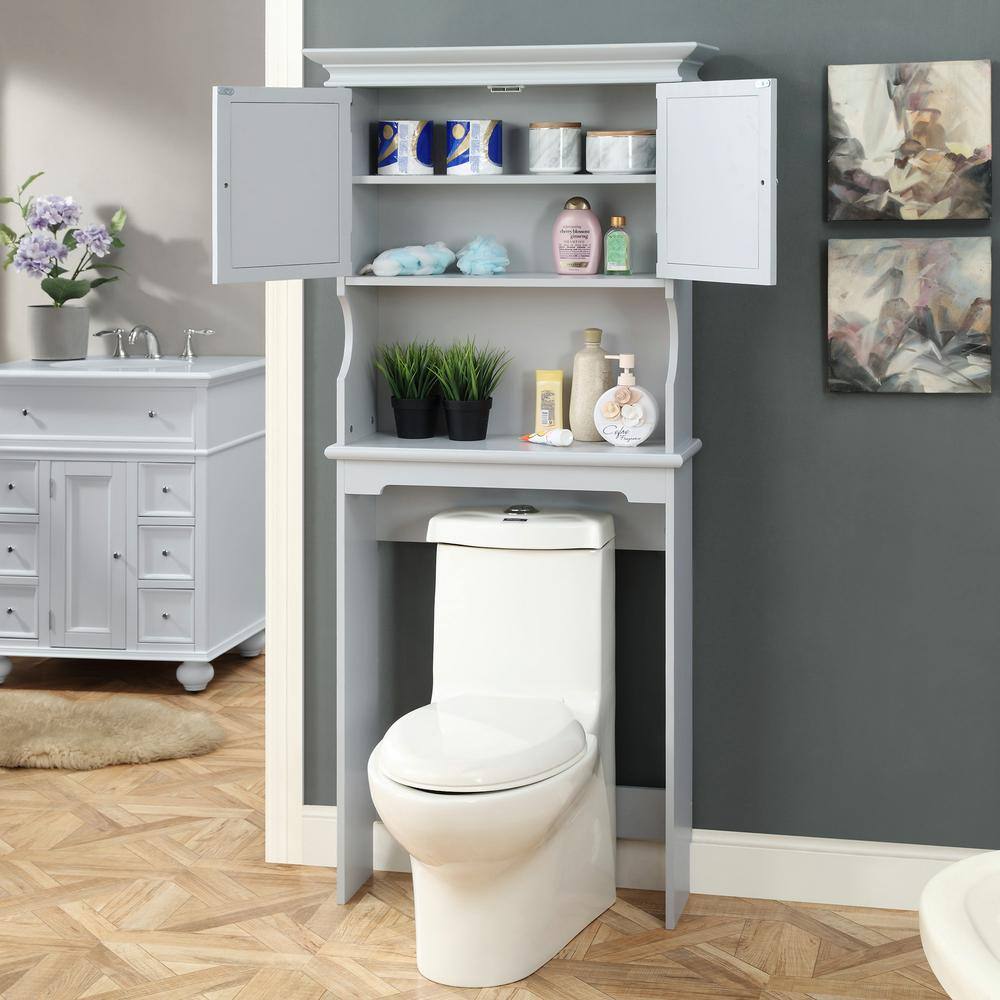 Home Decorators Collection Hampton Harbor 30 in. W x 66.5 in. H x 10.5 in. D Gray Over-the-Toilet Storage BF-21015-DG