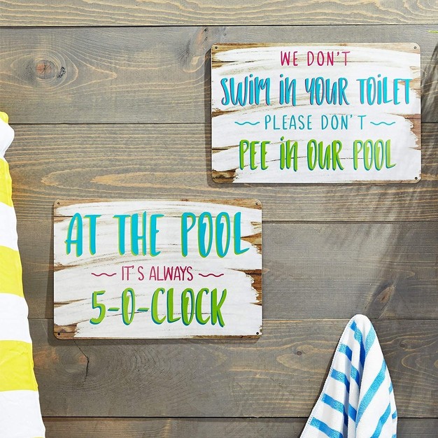 Okuna Outpost 2 Pack Summer Pool Decorations Outdoor Wall Art Outdoor Pool Deck Signs 12 X 8 In