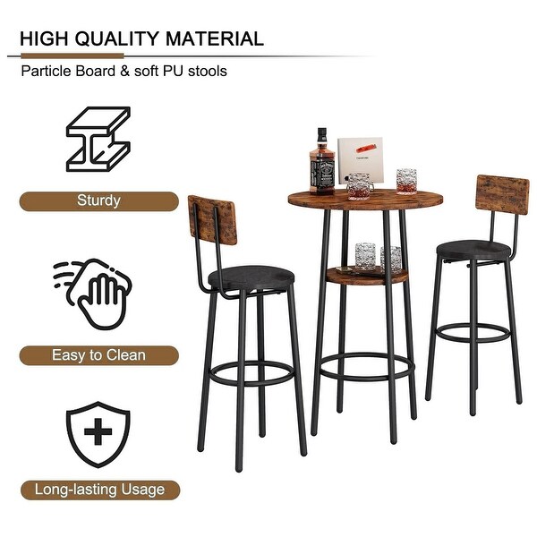 3 Pcs Dining Set， 2-Tier Round Bistro Bar Table and Upholstered Chair