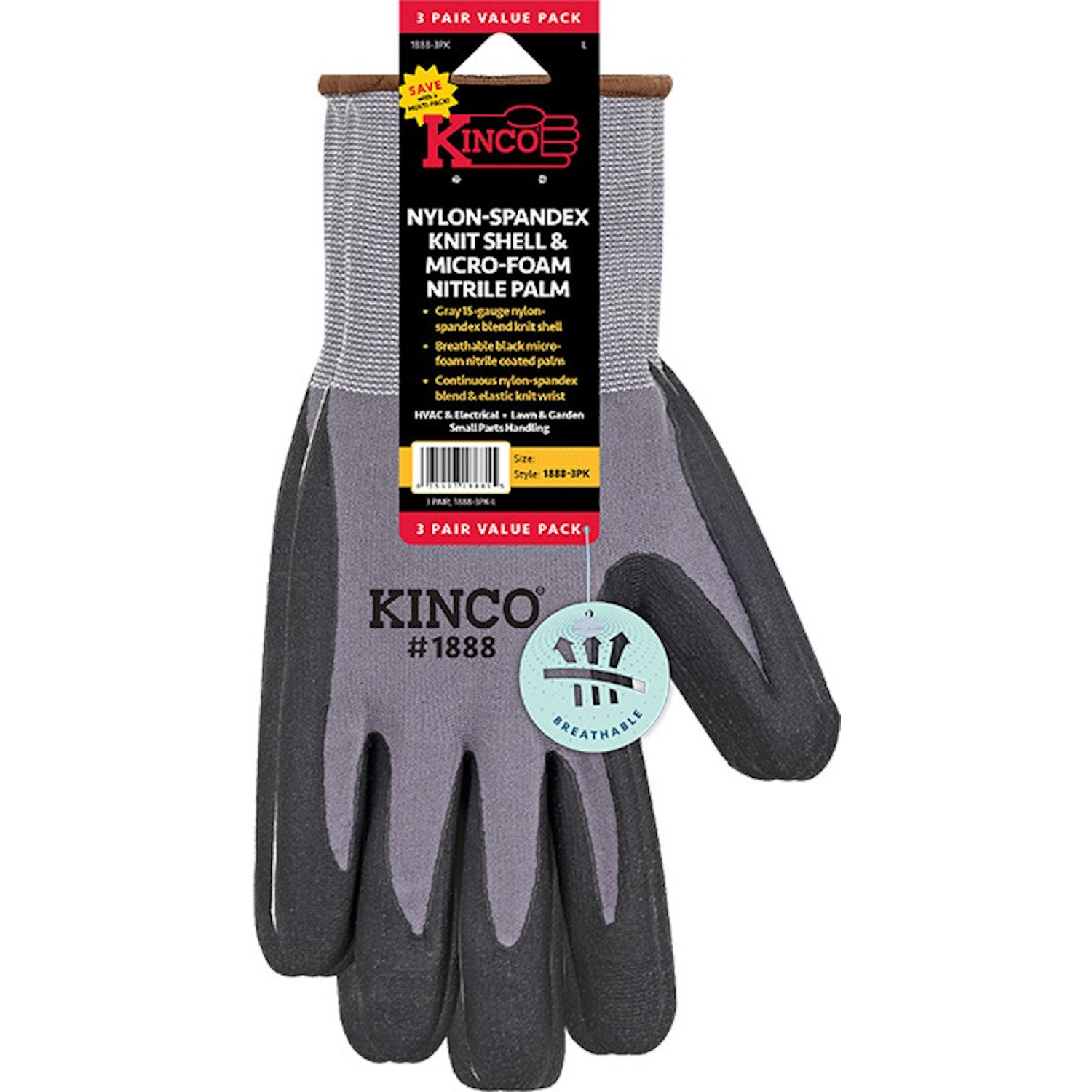 Kinco Men\u0027s Indoor/Outdoor Palm Gloves Gray L 3 pair