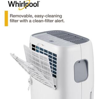 Whirlpool 50-Pint Portable Dehumidifier with 24-Hour Timer Auto Shut-Off Easy-Clean Filter Auto-Restart and Wheels WHAD501CW