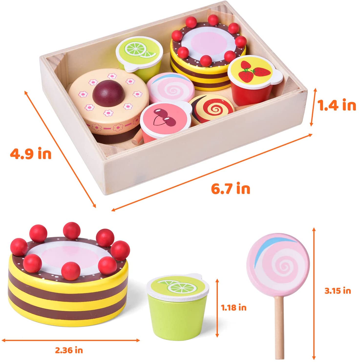 Fun Little Toys Colorful Wooden Play Food for Kids Kitchen, Birthday, Xmas Party Supplies for Boys,Girls