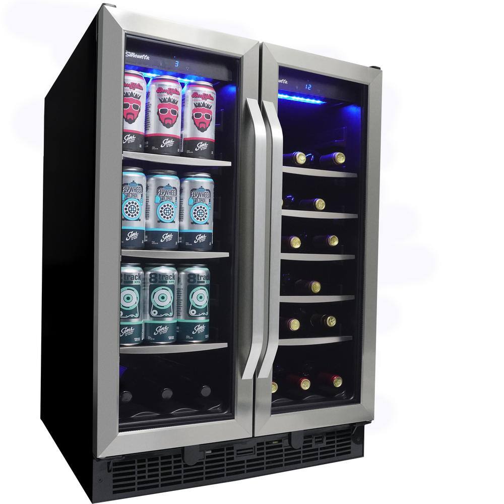 Silhouette Dual Zone 23.81 in. Wide 60 beverage cans and 27 bottles of wine Built-in Beverage Center in Stainless Steel SBC051D1BSS