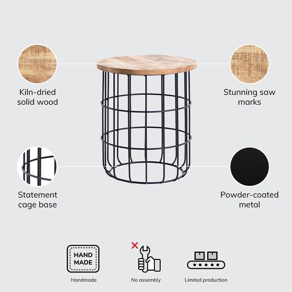 MH London Auxon Side End Table With Sturdy Metal Cage Base - 15.70