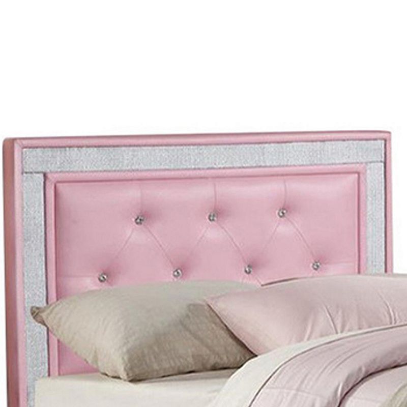 Silky And Sheeny Wooden Full Bed With Pink PU Tufted Head Board， Pink Finish