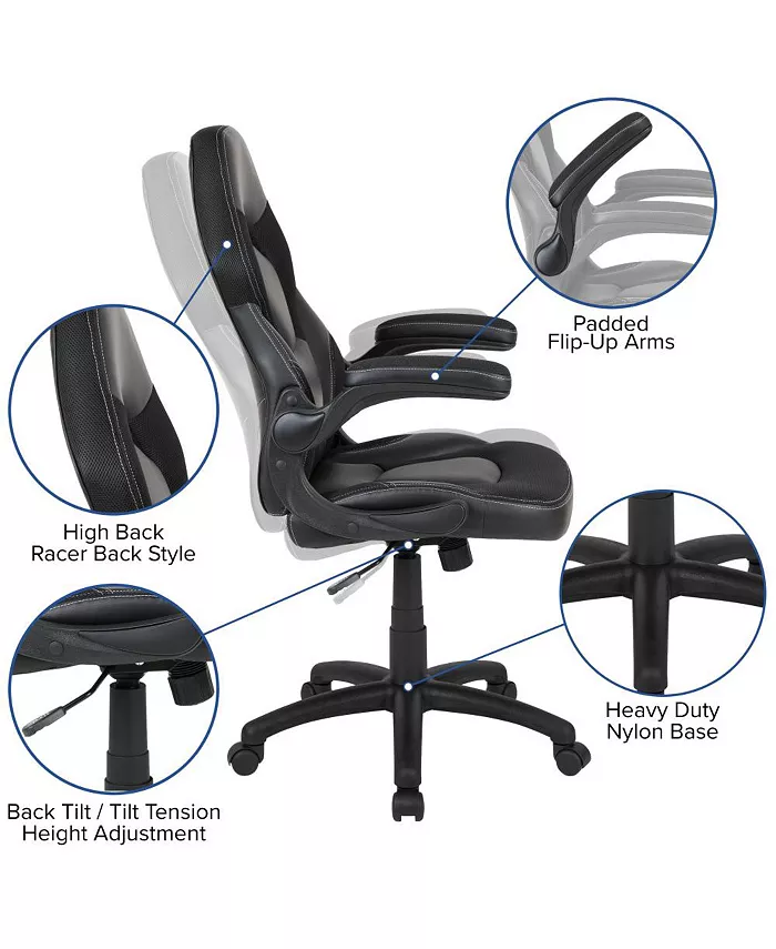 EMMA+OLIVER Gaming Desk And Racing Chair Set With Headphone Hook And Monitor Stand