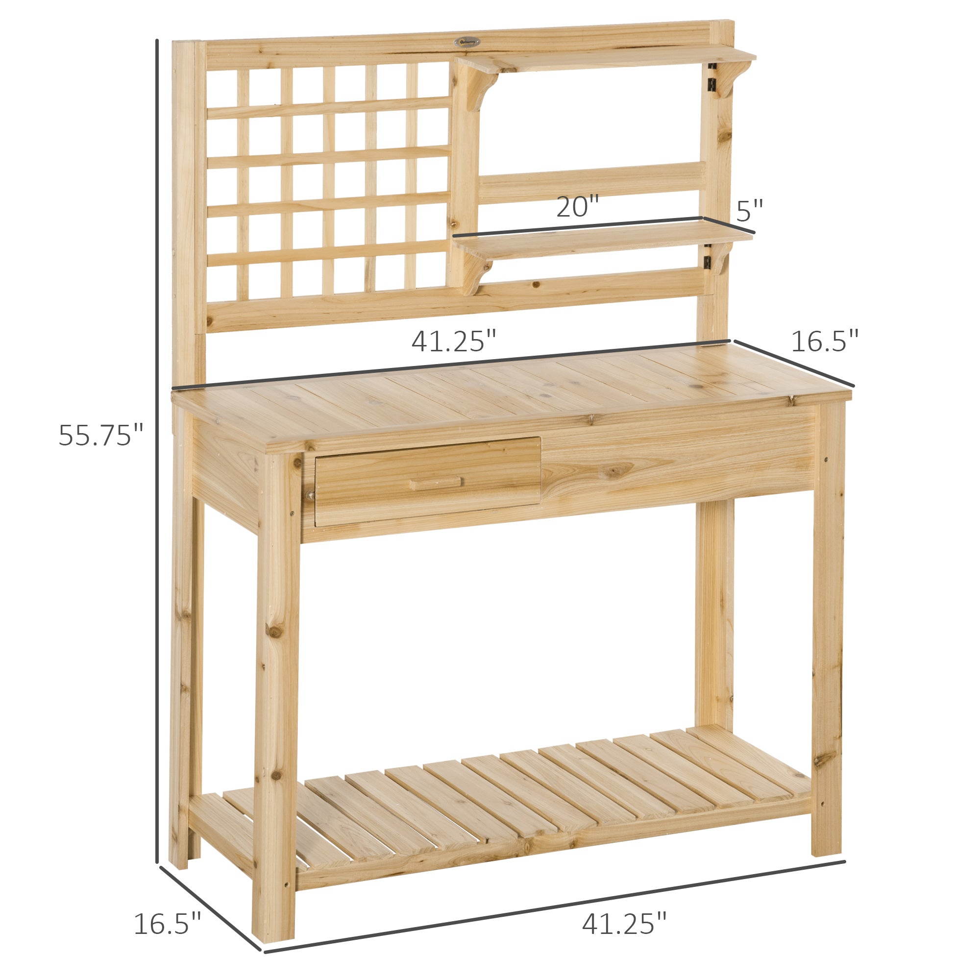 Andoer Potting Bench Table Work Bench Workstation w/ Tiers of Shelves & Drawer Natural