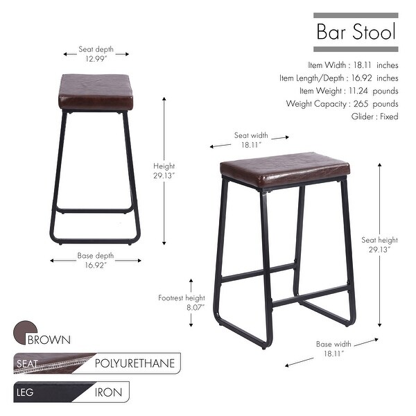 Porthos Home Senga Bar Stools Set of 2， PU Leather， Iron Legs