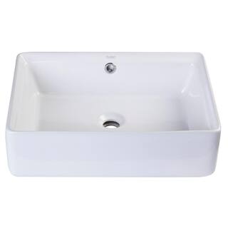 EAGO Rectangular Ceramic Vessel Sink in White with Overflow Cover BA131