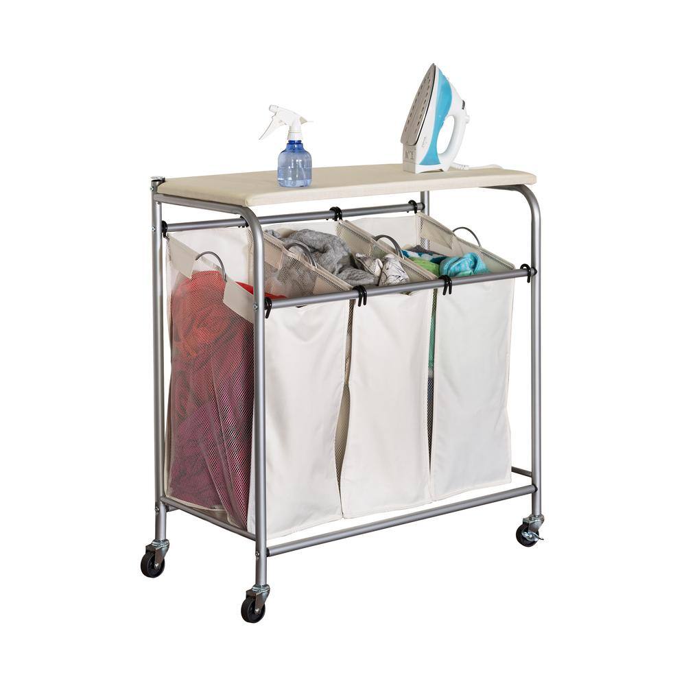 Honey-Can-Do Rolling Laundry Sorter with Ironing Board SRT-01196