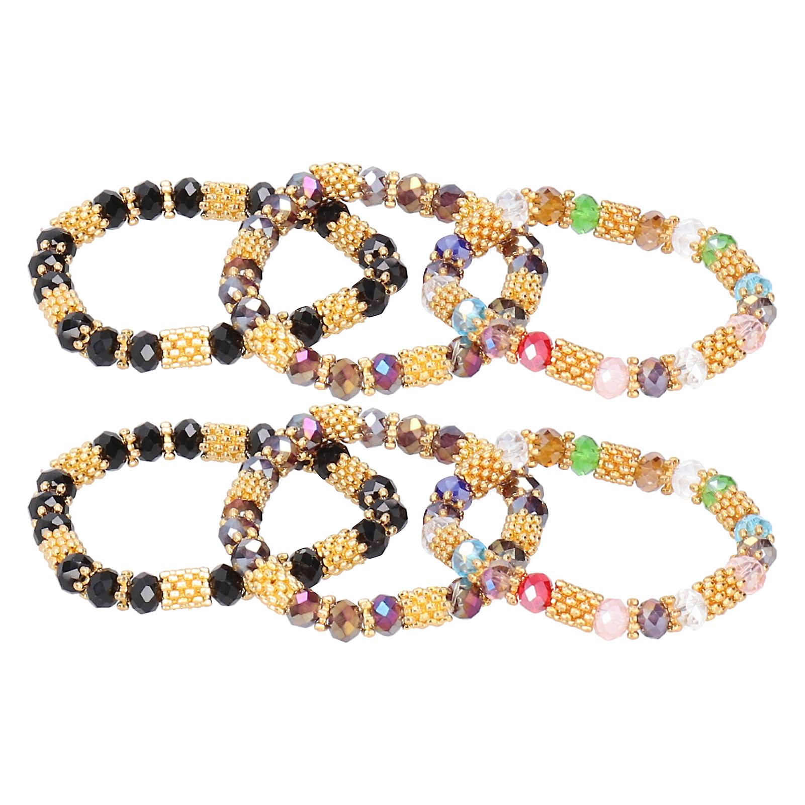 6pcs Beaded Bracelet Shiny Crystal Simple Style Women Girl Jewelry Gift Decoration