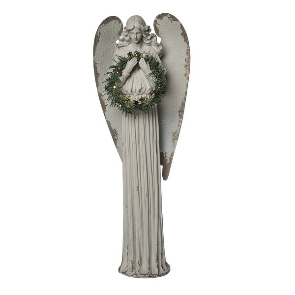 Transpac Resin 24.8 in. Grey Christmas Glitz Wreath Angel Figurine